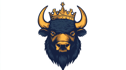 Majestic Bison Head with Golden Crown Powerful Regal Animal Illustration