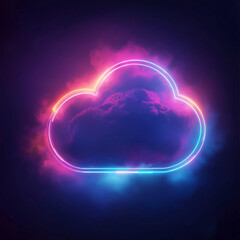 Futuristic neon-illuminated cloud with a glowing circular frame on a dark background, enhanced by abstract smoke and mist. Perfect for modern concept art, sci-fi themes, and atmospheric digital design