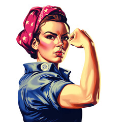 Classic Rosie the Riveter, female empowerment. Transparant PNG