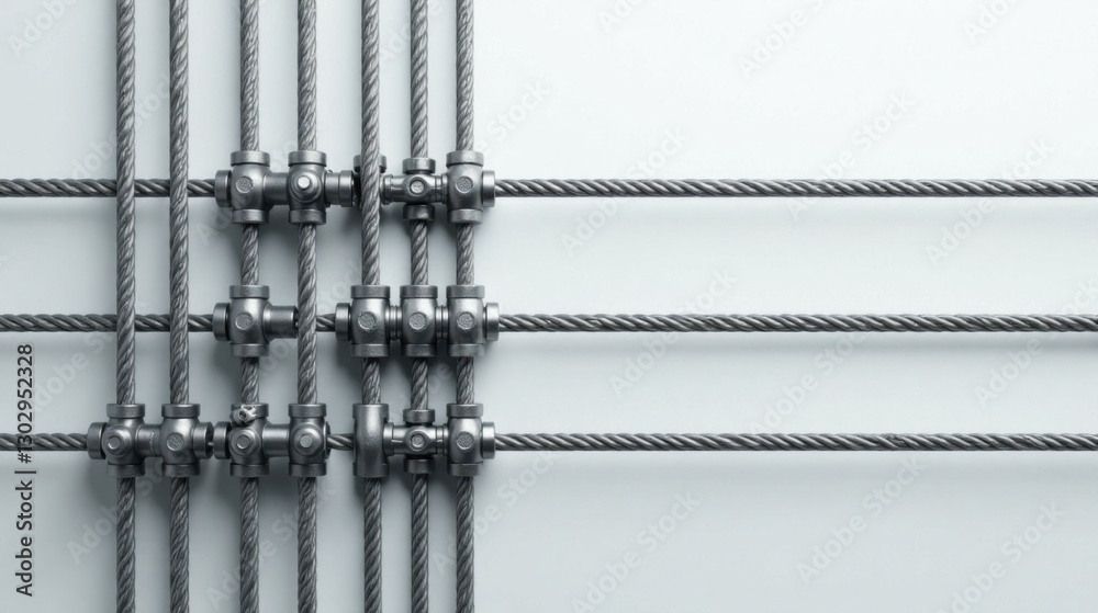 Poster abstract metal wire rope and connector grid pattern