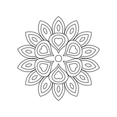 Asian floral mandala for adults coloring book. Vector ethnic circular ornament. Black and white linear illustration