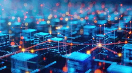 Fototapeta premium Futuristic Digital City Network with Glowing Data Connections