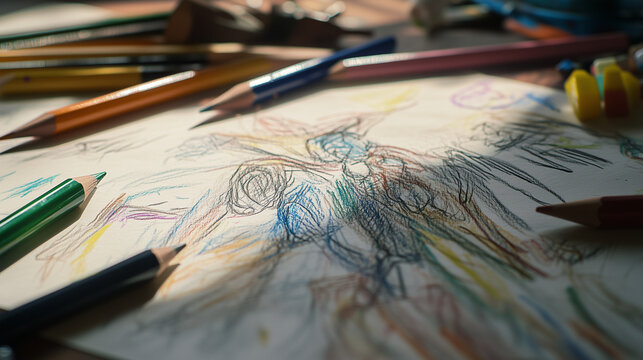 Drawing and sketch art created with pencils and color palette by artist demonstrating creativity and design