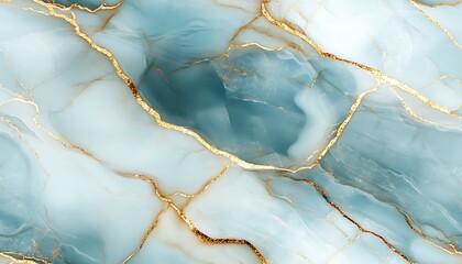 Abstract blue and white marble seamless texture background with a  golden lines, swirls, and fluid shapes