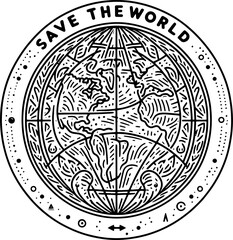 Save the World Symbol: A call to action, featuring an artistic illustration of the globe, advocating for global conservation and environmental protection.
