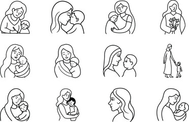 Motherhood illustrations Diverse mothers and children bonding