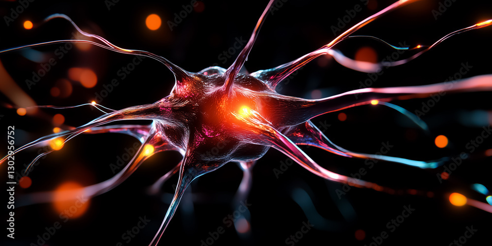 Poster an intricate neural network displays vibrant, pulsating data streams, showcasing the fusion of techn