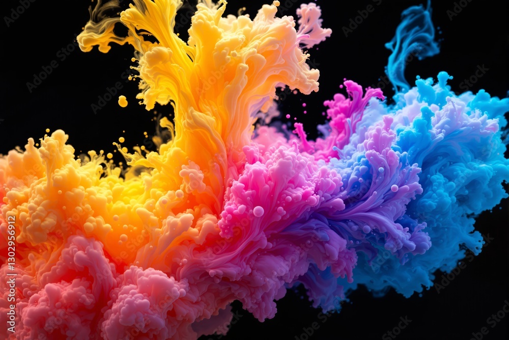 Poster abstract colorful explosion of vibrant hues with dynamic motion on black background.