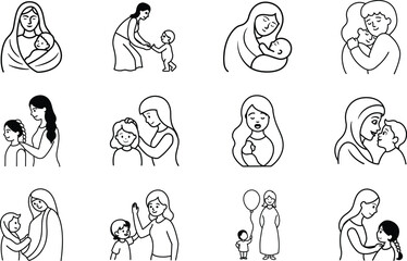 Motherhood Icons Diverse Mothers and Children Lovingly Bonding