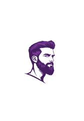 Detailed Vector Portrait of a Stylish Bearded Man with a Modern Haircut in Three-Quarter View for Barbershop and Fashion Branding