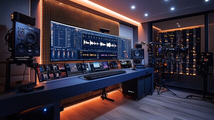 Modern podcasting and streaming studio setup with professional equipment. Generative ai illustrations
