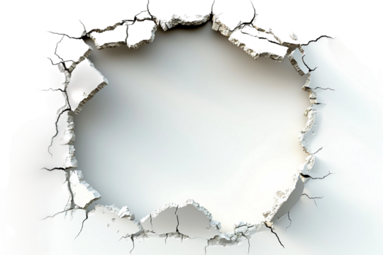 Damaged Wall with a Cracked Hole Isolated on Transparent Background