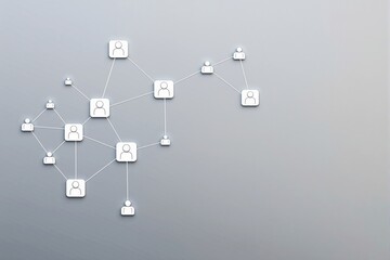 Network of interconnected user icons on a light grey background.