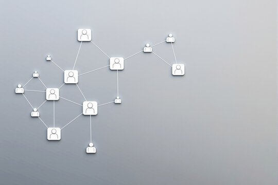 Network of interconnected user icons on a light grey background.