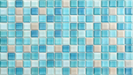 Fototapeta premium Mosaic Tiles Texture: A close-up view showcases a pattern of mosaic tiles in various shades of blue and beige, creating a visually appealing and modern surface.