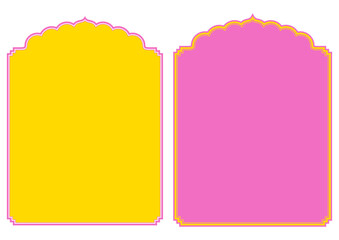 アジア風のタイトルフレームセット。ベクターデータ。ピンクと黄色。