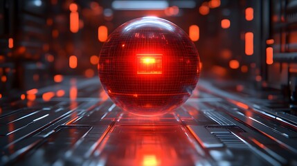 Red glowing sphere in futuristic corridor