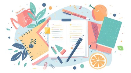 Creative Study Session Flat Lay with Books and Stationery