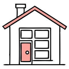 Charming pink House Sketch with Red Roof and Steps – Classic Home Symbol