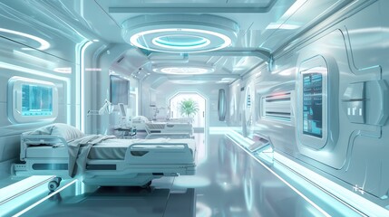 Fototapeta premium Modern Futuristic Hospital Room with Advanced Technology