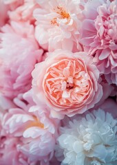 Obraz premium Soft pastel flowers create an elegant composition filled with peonies, roses, reflecting the freshness of spring and romance