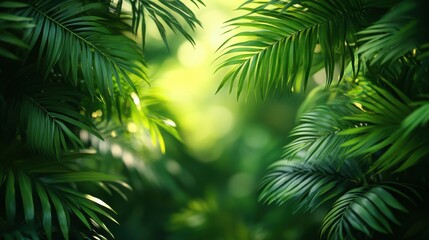 lush green foliage close up of vibrant natural tropical plant leaves background