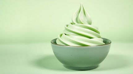 Refreshing green soft serve ice cream in a bowl against a light green background for Saint Patrick's Day