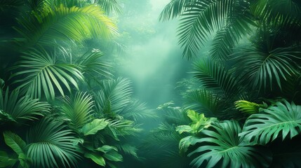 lush green foliage close up of vibrant natural tropical plant leaves background
