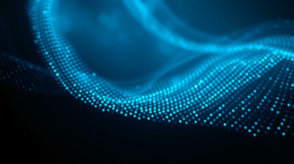 Obraz premium Abstract digital background featuring glowing blue dots arranged in a wave-like pattern, creating a sleek and dynamic visual.
