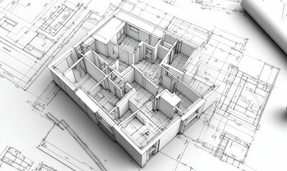 Architectural plan sketch of modern house layout.