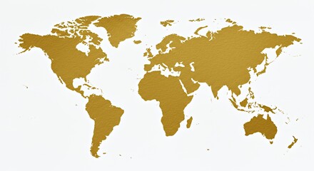 Gold World Map Illustration on White Background Geographic Representation