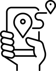 Hand holding smartphone with location pin icon line icon