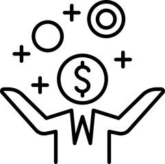 Juggling symbols of finance and success line icon