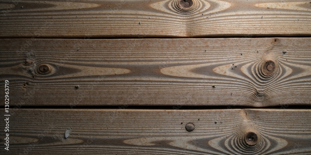 Aufkleber close-up view of rustic, weathered wood planks with prominent grain patterns and knots