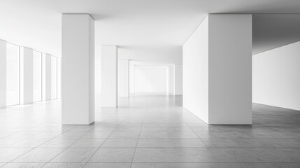 Obraz premium Empty White Tile Floor on White Background