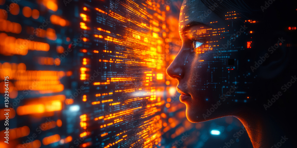 Poster futuristic interface interaction showing digital user experience through virtual reality and artific