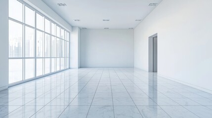 Fototapeta premium Empty White Tile Floor on White Background