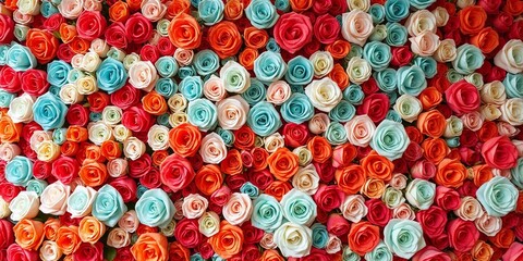 Colorful flower wall decor for wedding celebration background with roses