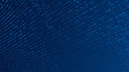 Neon blue abstract background. Random glow particle texture. Wave. Its chaotic, mosaic-like ornament with a linear dot pattern for banners, posters, website design, social media frames.