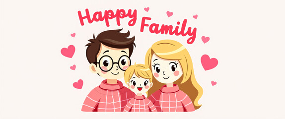 Fototapeta premium happy family: cartoon of parents and child