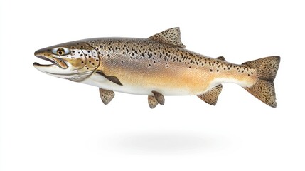 Fototapeta premium Flying Piece of Salmon on White Background