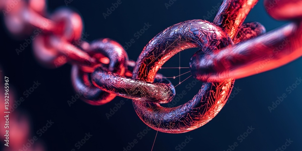 Poster a close-up view of interlinked metal chains, showcasing a textured surface with vibrant colors again