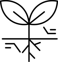 Plant growth illustration with roots and leaves line icon