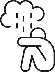 Sad figure under a rain cloud line icon