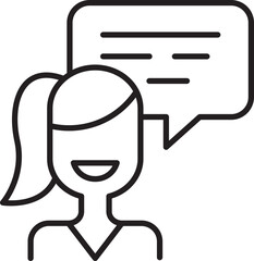 Smiling woman with speech bubble illustration line icon
