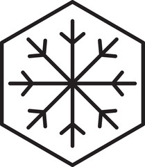 Snowflake icon design on hexagonal shape line icon