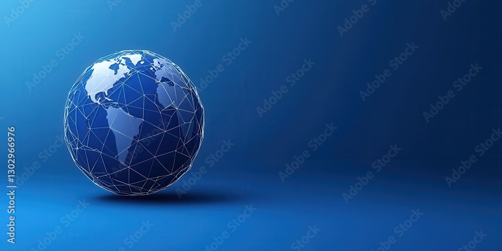 Poster a stylized globe with a blue color scheme, depicting interconnected networks, symbolizing global con