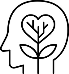 Mindfulness illustration with plant heart symbol line icon