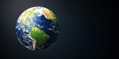 Fototapeta premium A vibrant image of Earth showcasing its blue oceans, green continents, and swirling clouds against a dark background.