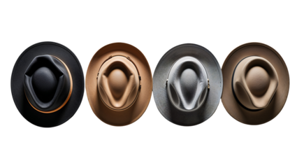 stylish fedora hats with black bands isolated on dark background